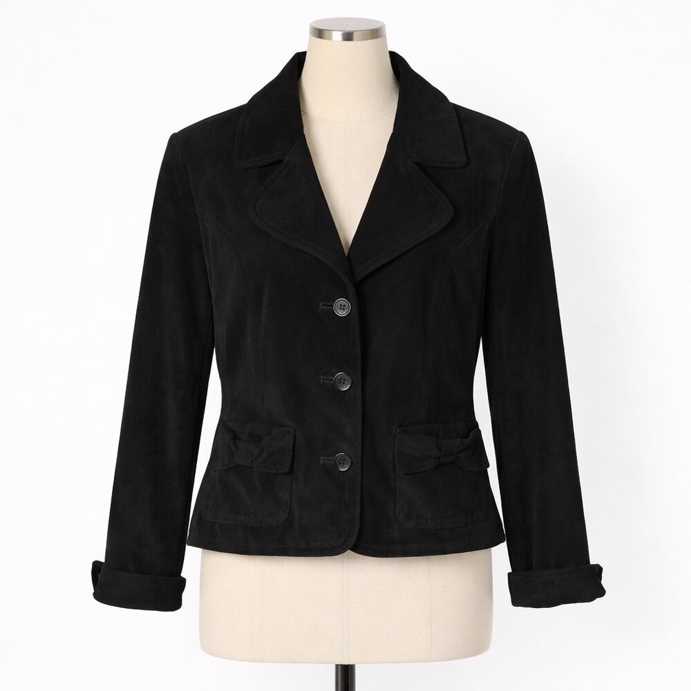 Live A Little LAL Black Suede Leather Jacket Size L Classic Button Front